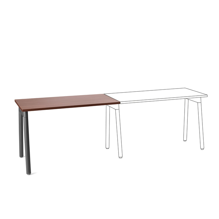 L-shaped modern office desk with wooden top and metal legs on a white background. (Walnut-47&quot;)