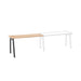 Modern minimalist wooden table with black metal legs on white background. (Natural Oak-57&quot;)
