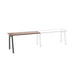 Modern two-section desk with wooden top and metal legs on white background. (Walnut-57&quot;)