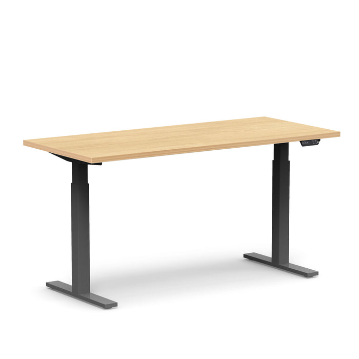 Modern standing desk with wooden top and black frame on white background. (Natural Oak-60&quot;)