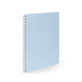 Blue spiral notebook with dotted cover design on white background. (Sky)