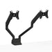 Dual monitor adjustable arm stand on white background. (Black)