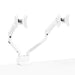 Dual monitor adjustable white stand on a white background. (White)