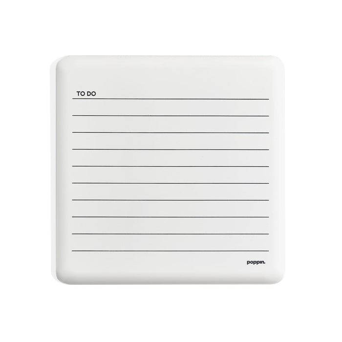White Poppin to-do list dry erase board with blank lines against a white background. 