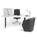 Modern office desk with computer, chair, and desk lamp on white background (White)