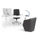 Modern office desk setup with iMac, ergonomic chair, and stylish lamp. (White)