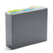 Hanging file folder with tabs in grey portable box against a white background. (Dark Gray)