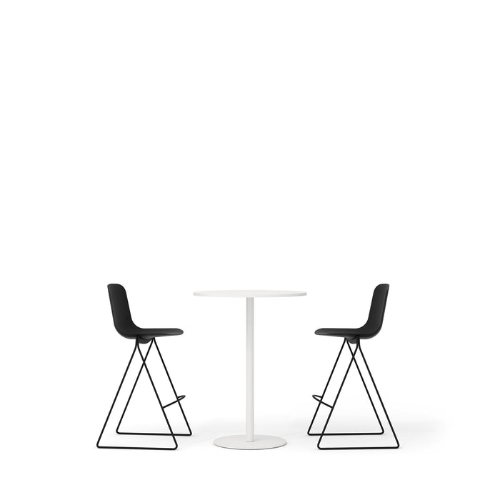 Modern black bar stools and white round table on a white background. (Black)