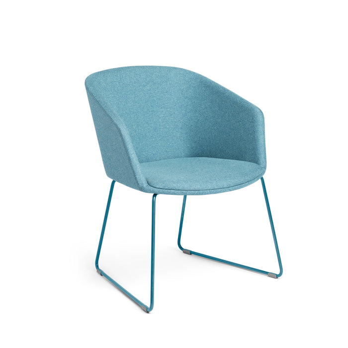 Modern blue fabric chair with metal legs isolated on white background. (Blue)