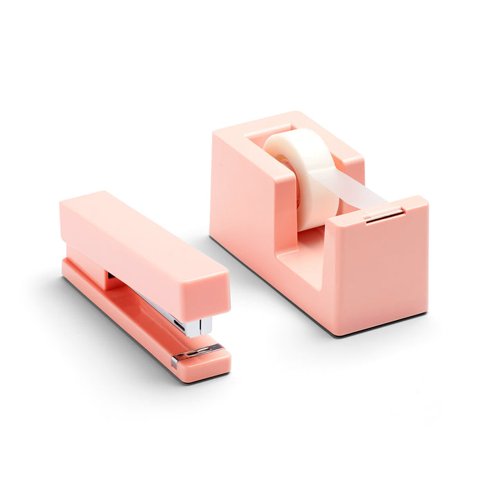 Pink stapler and tape dispenser on white background (Blush)