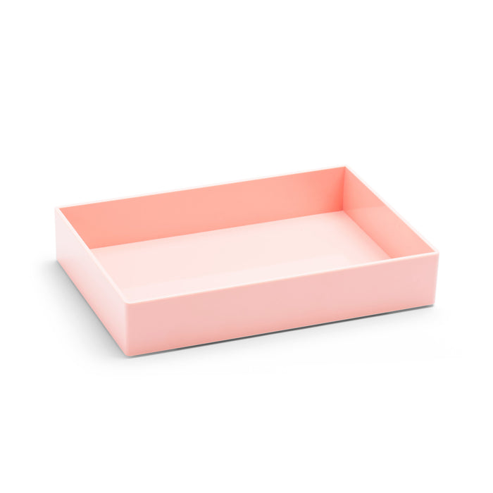 Empty pink rectangular tray on a white background. (Blush)