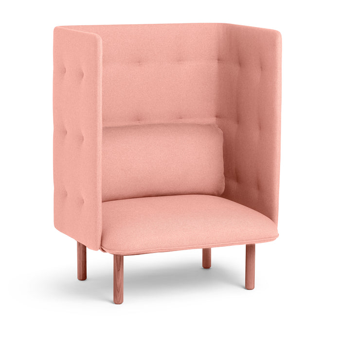 Modern pink high-back armchair with wooden legs isolated on white background (Blush-Blush)
