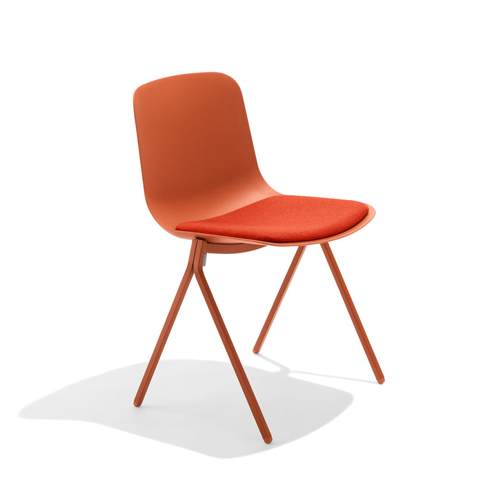 Modern orange chair with wooden legs on white background (Brick)