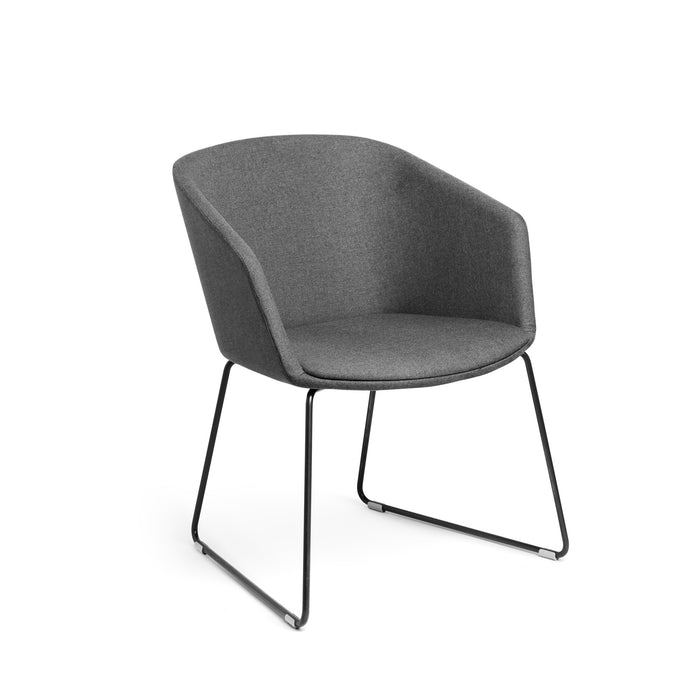 Modern gray fabric upholstered chair with black metal legs on white background. (Dark Gray)