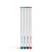 Set of four colorful dry erase markers on a white background. 