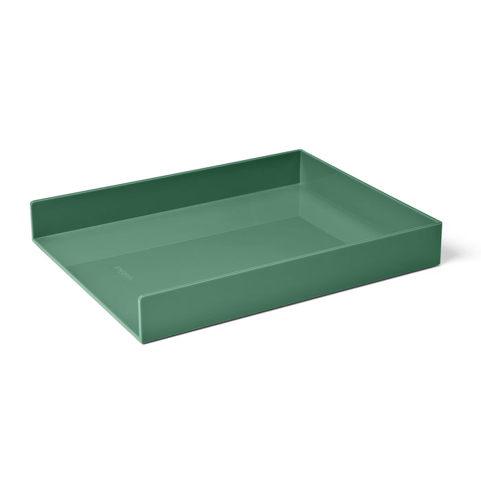 Green minimalist desk organizer tray on white background. (Sage)