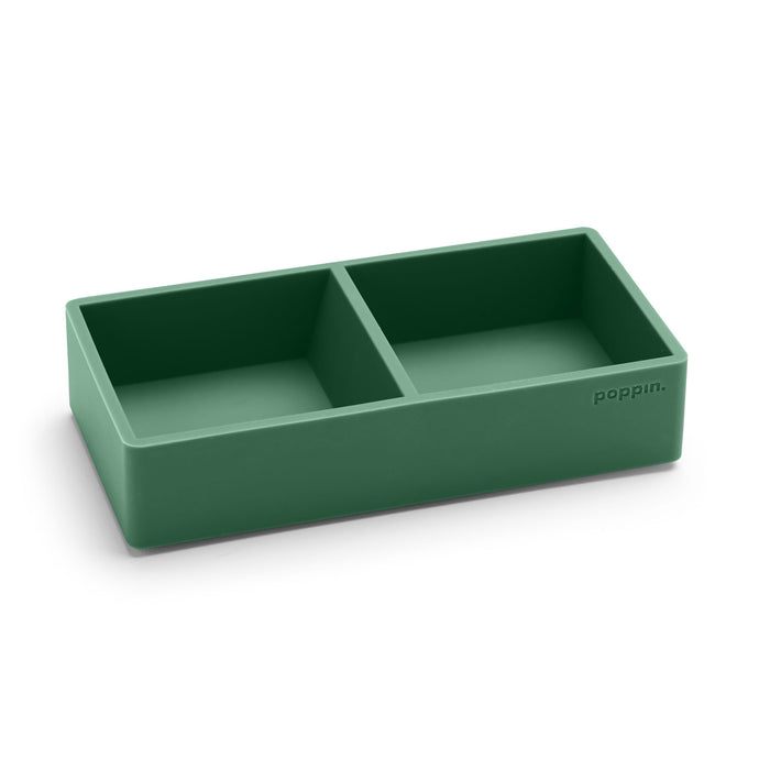 Green Poppin desk organizer with two compartments on white background. (Sage)
