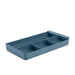 Blue plastic desk organizer with compartments on a white background. (Slate Blue)