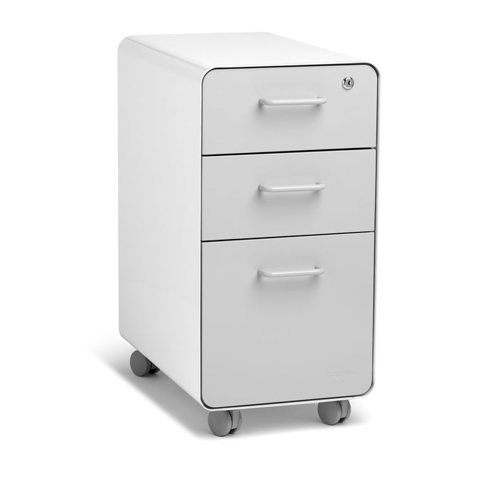 White three-drawer mobile filing cabinet on a white background. (Light Gray)