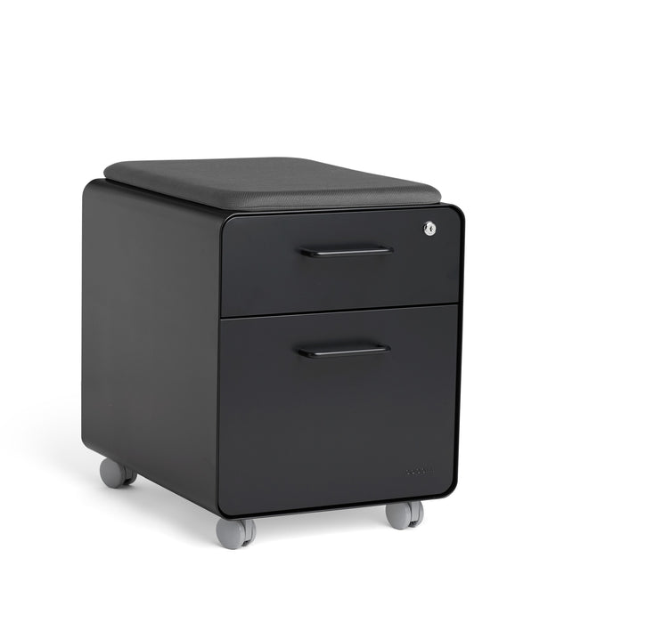 Black rolling file cabinet with cushion top on white background. (Black-Black)