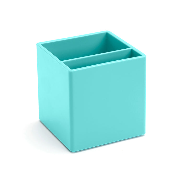 Alt text: Aqua blue square storage box on a white background, minimalistic design (Aqua)