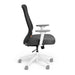 Ergonomic office chair with adjustable armrests and white base on white background 