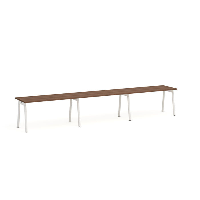 Long modern wooden bench with white legs on a white background (Walnut-57&quot;)