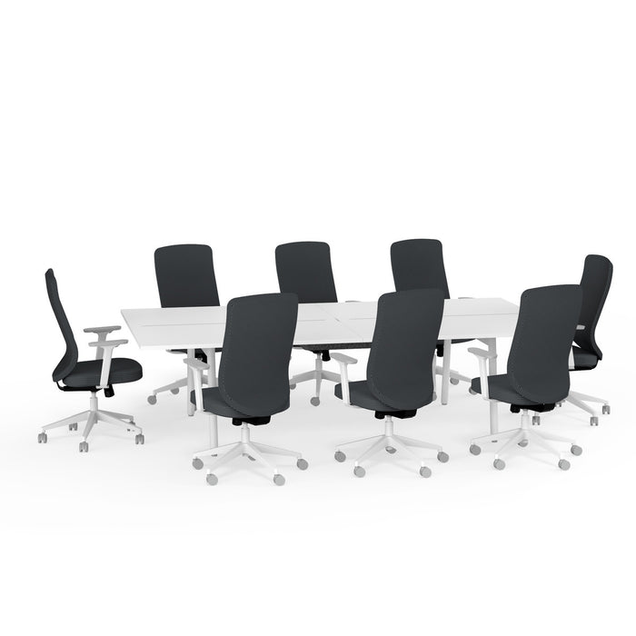 Modern office conference table with black chairs on white background. (Dark Gray-High Back)