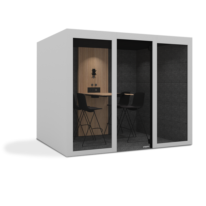 Modern office pod with chairs and table for focused work sessions (White)