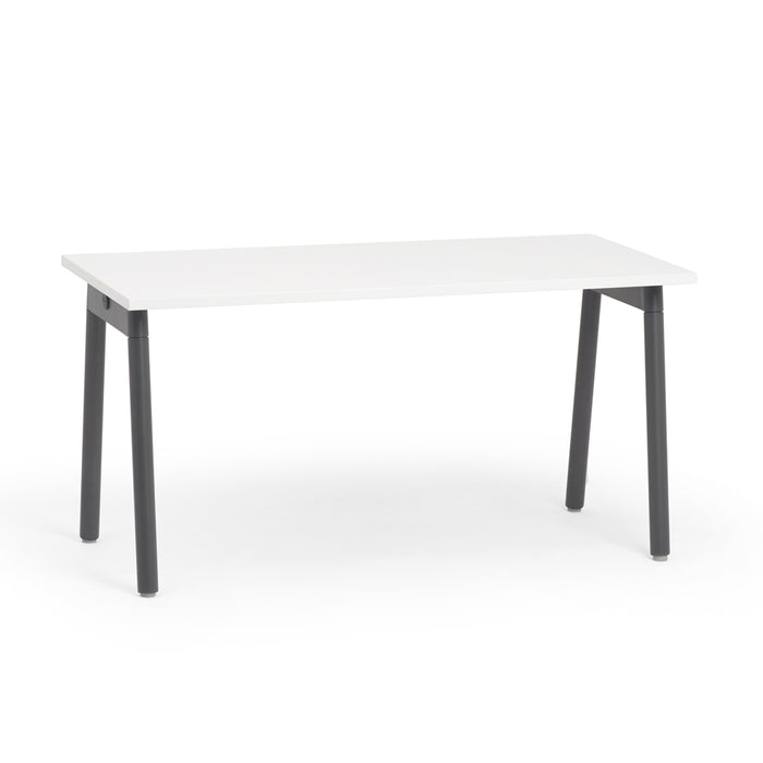 White rectangular table with gray legs on a white background. (White-57&quot;)
