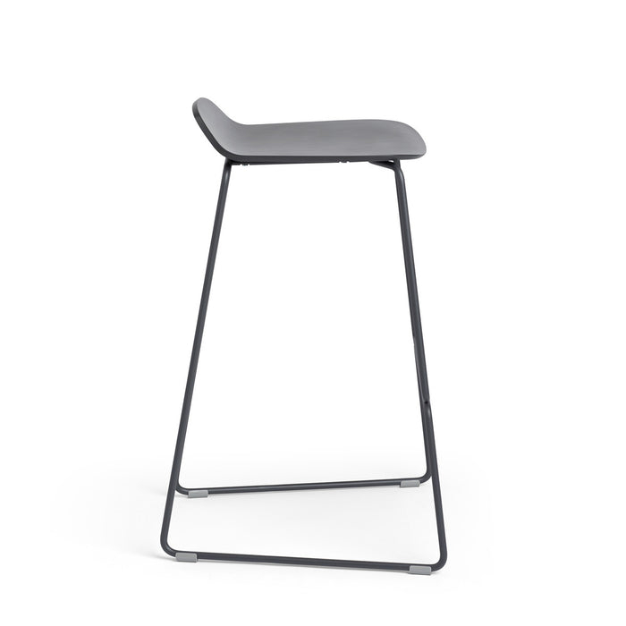 Modern gray bar stool with sleek metal frame on white background. (Charcoal)
