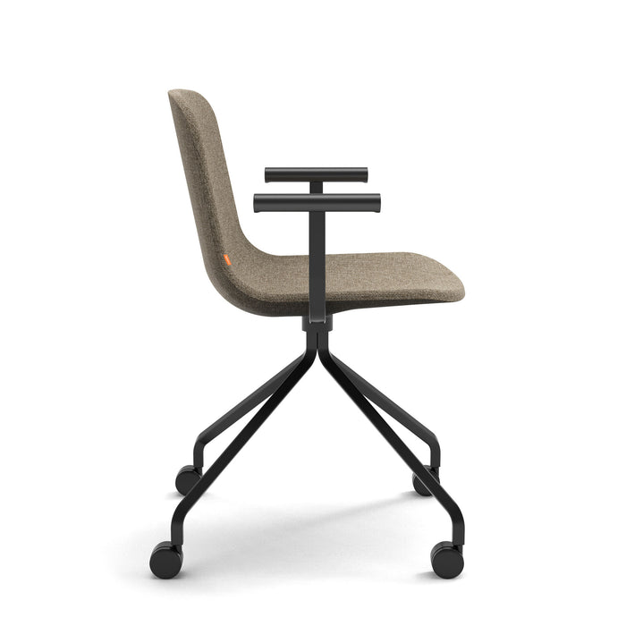 Modern beige office chair with wheels on a white background. (Bark)