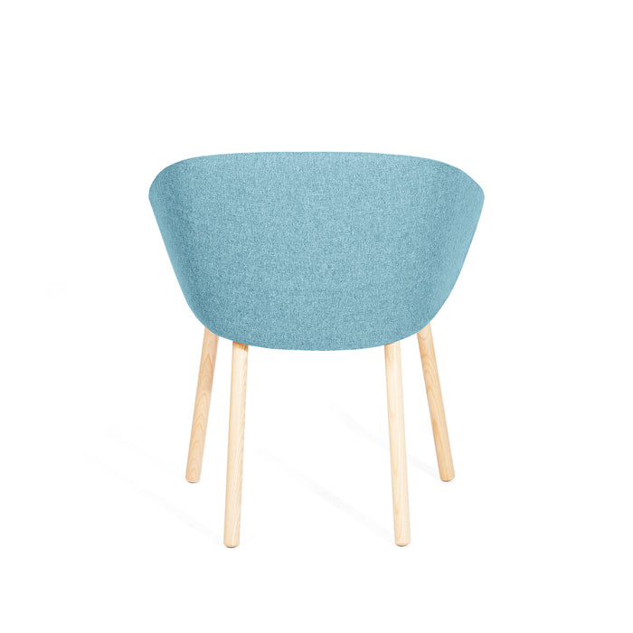 Modern blue fabric chair with wooden legs isolated on white background (Blue)