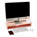 Apple iMac on pink desk organizer with keyboard, mouse, smartphone, and station (Blush)