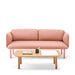 Modern pink sofa with coffee table and accessories on white background (Blush)
