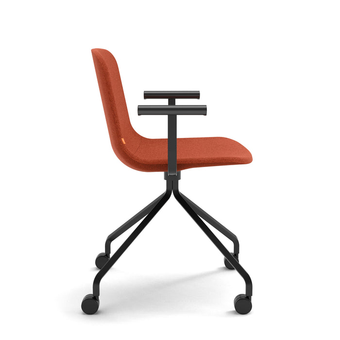 Modern orange office chair with wheels on a white background. (Brick)