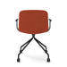 Modern orange office chair with black wheels on white background. (Brick)