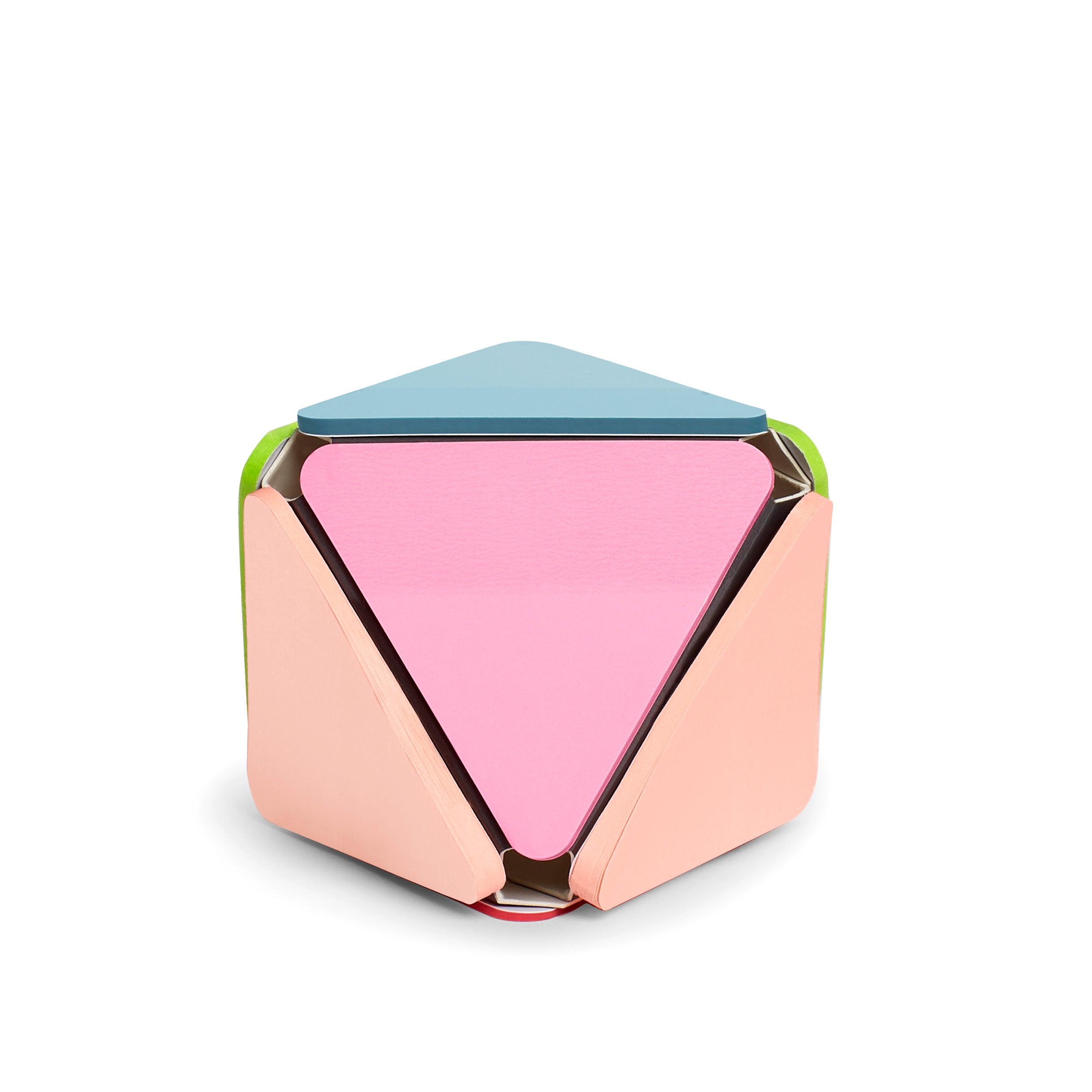 Modern geometric pink and gold decorative object on white background. 