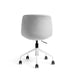 Gray upholstered office chair with white base and wheels on a white background. (Chalk)