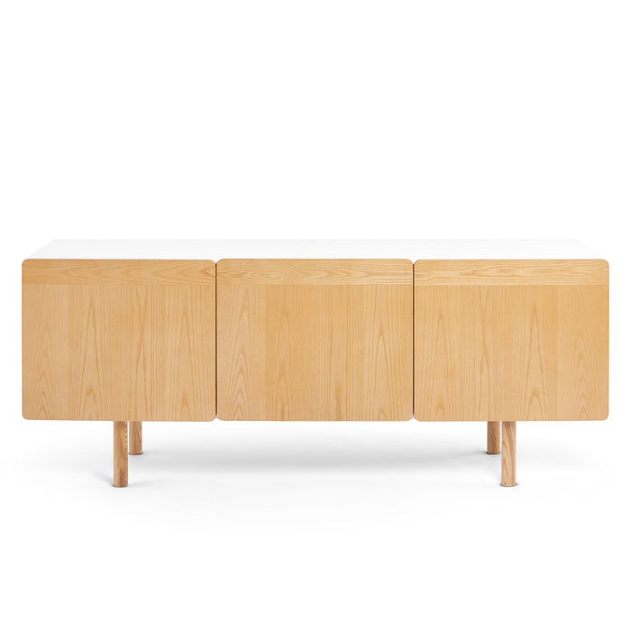Modern wooden sideboard cabinet against a white background. (Natural Ash)
