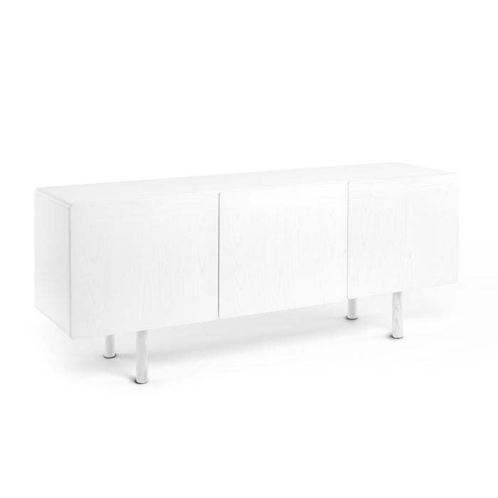 Modern white wooden sideboard with clean lines on a white background. (White)