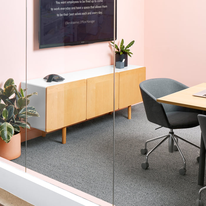 Modern office interior with desk, chair, plant, and inspirational quote on wall (Natural Ash)