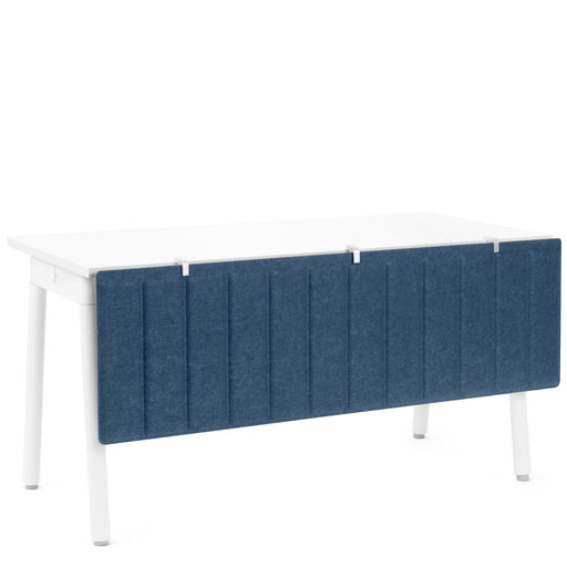 White modern table with blue fabric panel on white background (Dark Blue-57")