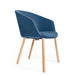 Modern blue upholstered chair with wooden legs isolated on white background. (Dark Blue)