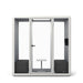 Modern office pod with glass door and two chairs on white background. (Dark Gray)