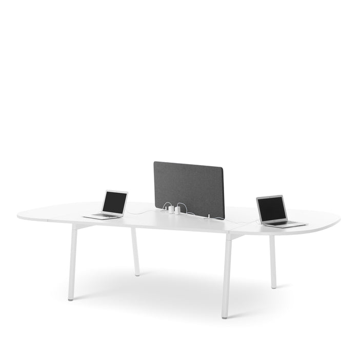 Modern white office desk with two laptops and partition isolated on white background. (Dark Gray-27&quot;)