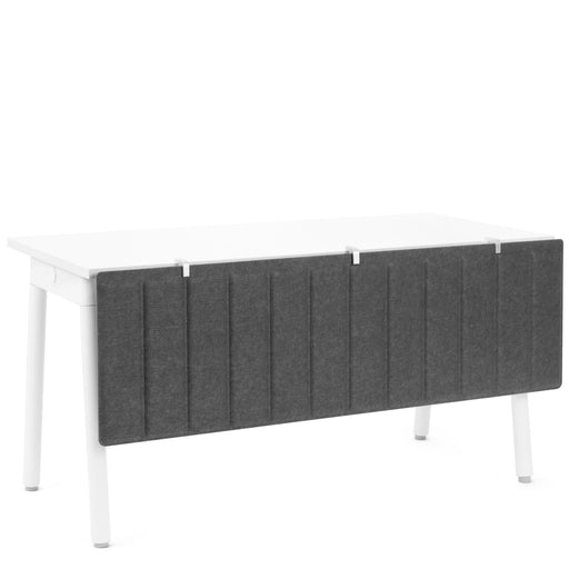 White modern storage bench with gray cushioned front on a white background. (Dark Gray-57")