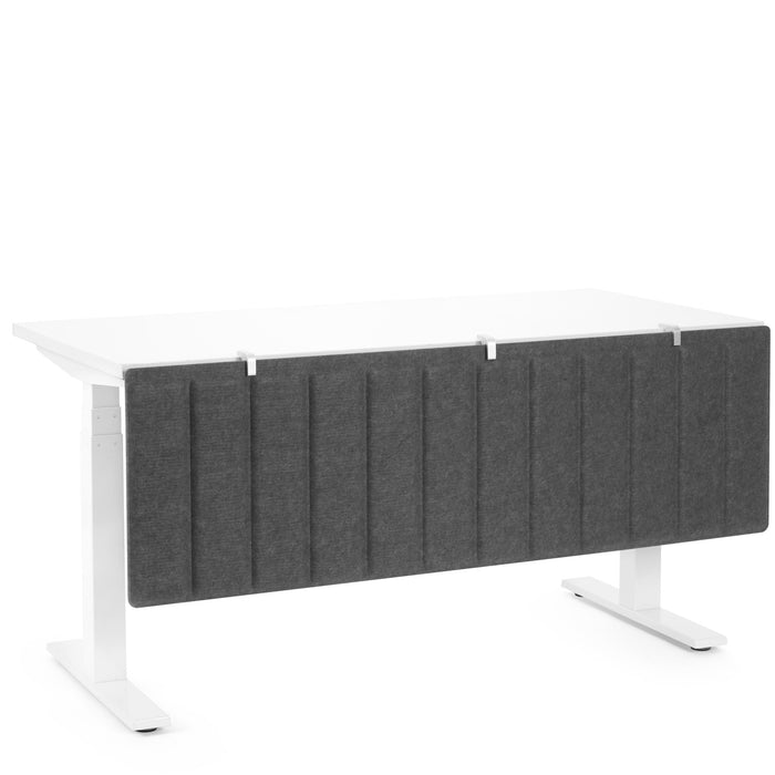 White standing desk with gray acoustic privacy panel against a white background. (Dark Gray-57&quot;)