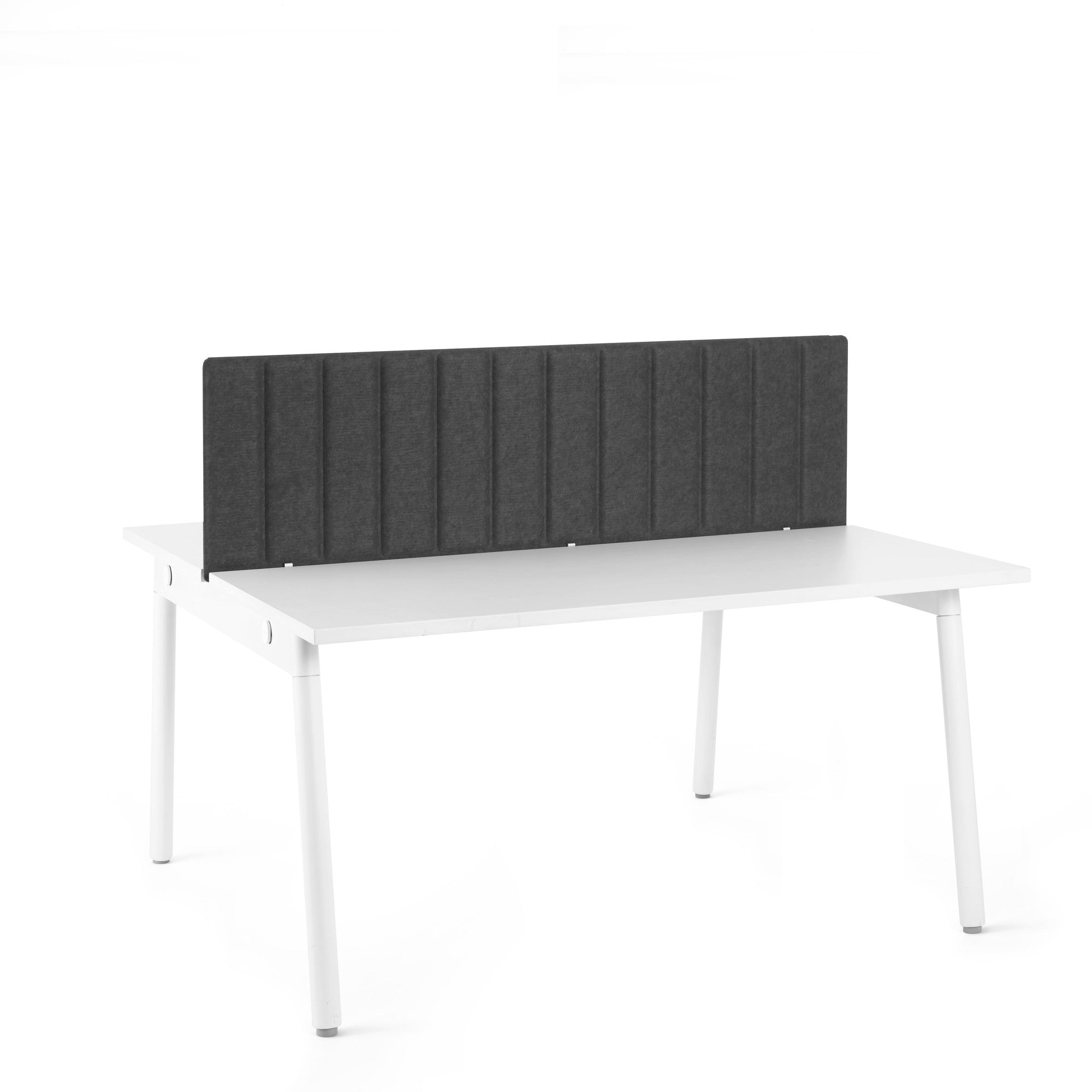 Modern gray upholstered headboard with vertical panel design on white background. (Dark Gray-57")