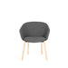 Modern grey upholstered chair with wooden legs on a white background. (Dark Gray)